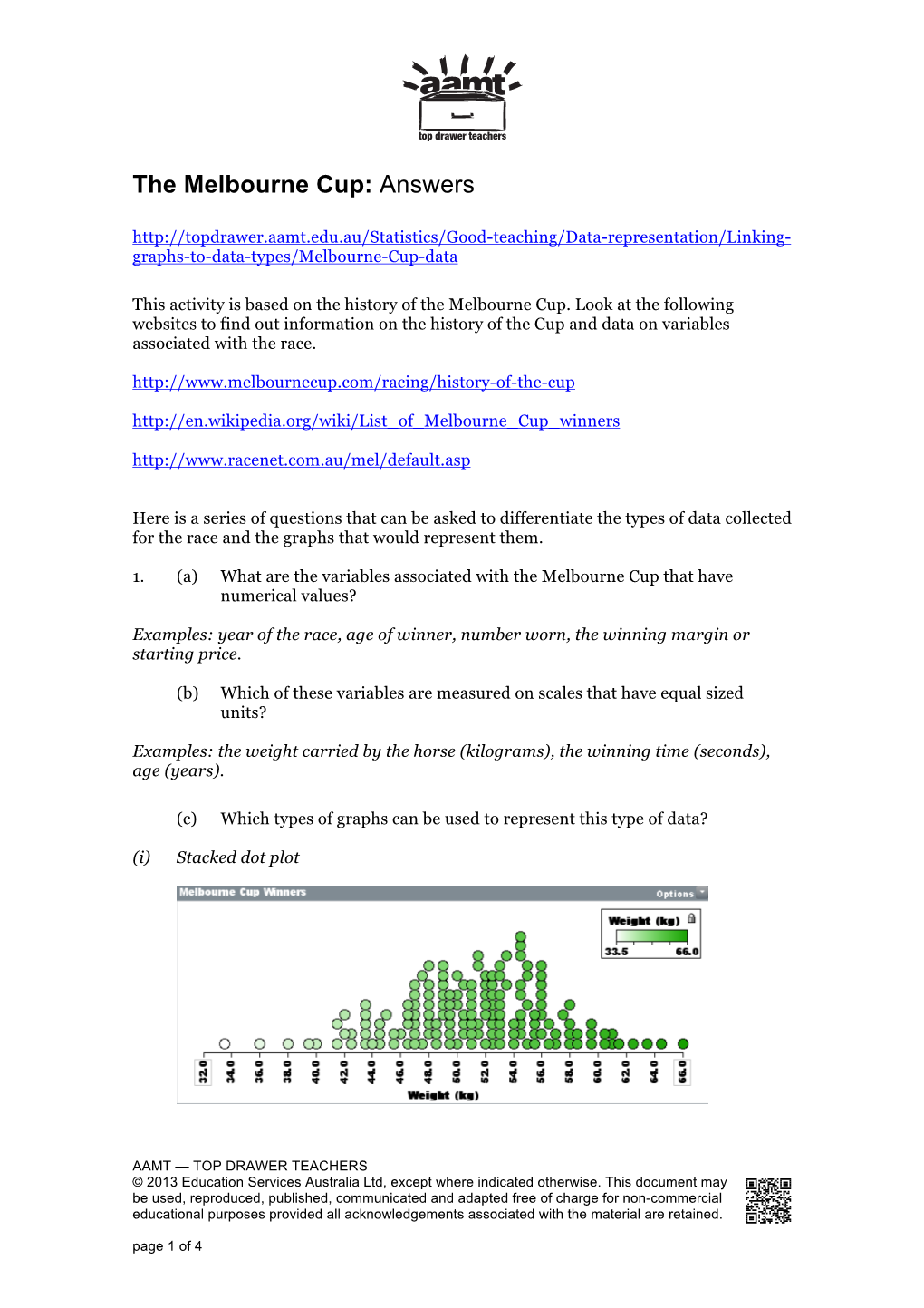 The Melbourne Cup: Answers Graphs-To-Data-Types/Melbourne-Cup-Data