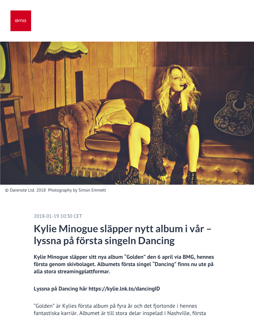 Kylie Minogue Släpper Nytt Album I Vår – Lyssna På Första Singeln Dancing