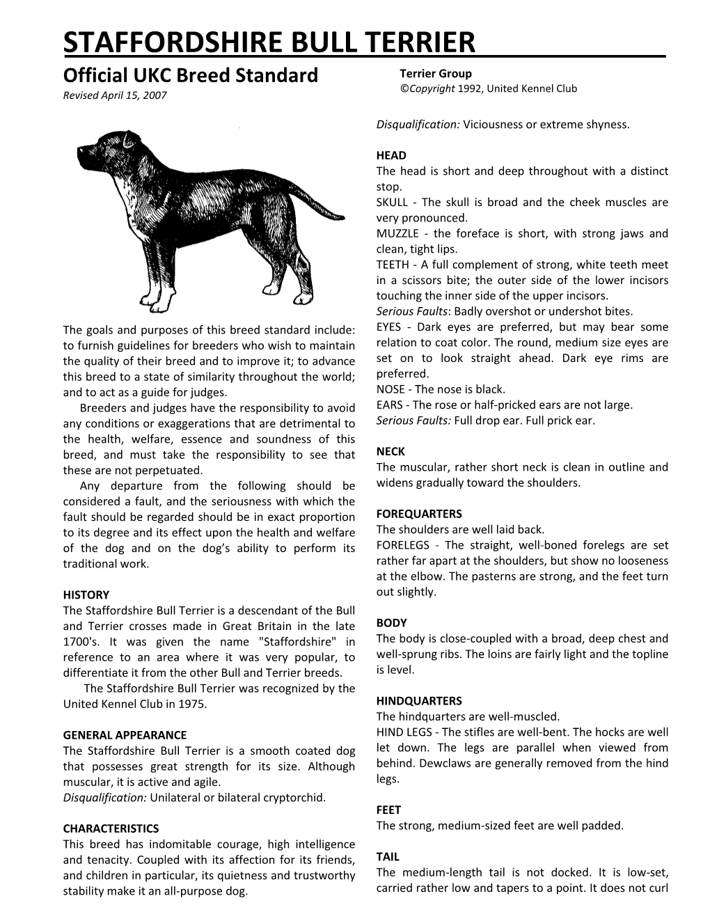 Download Staffordshire Bull Terrier Breed Standard