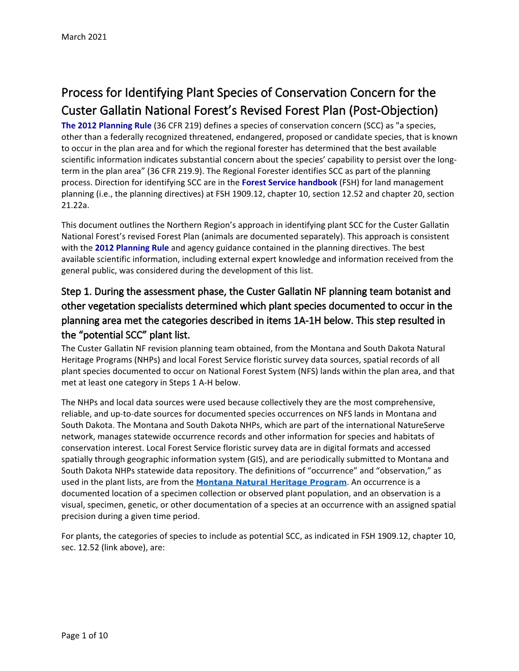 Process for Identifying Plant SCC for Custer Gallatin NF