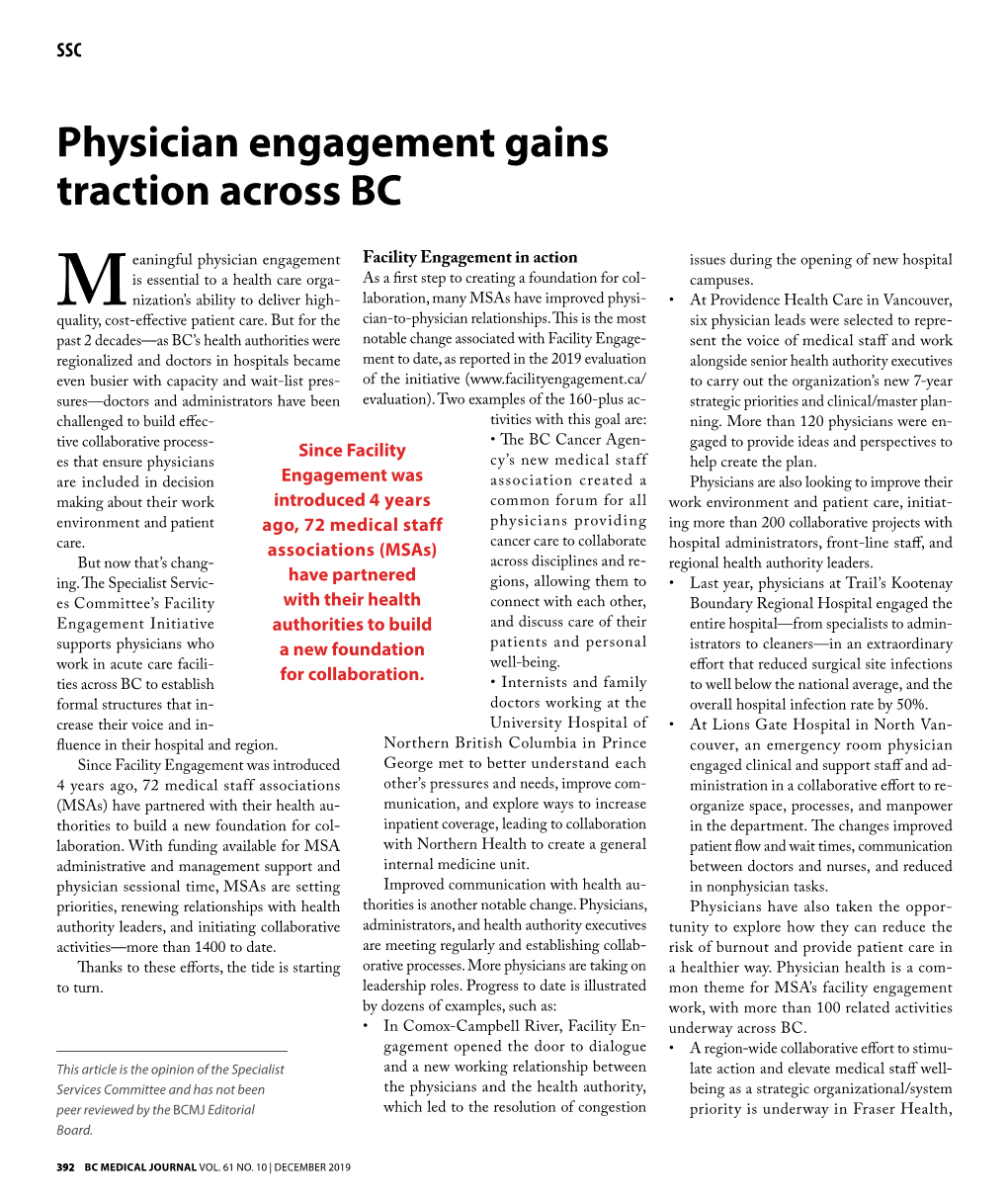 Physician Engagement Gains Traction Across BC