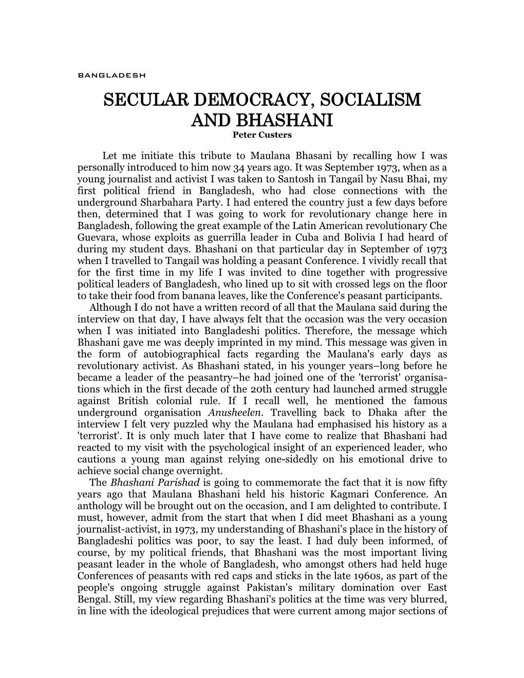 Secular Democracy, Socialism and Maulana Bhashani