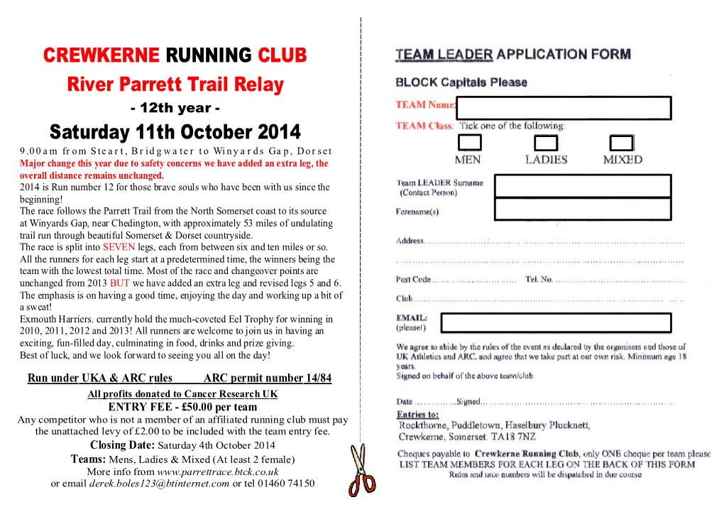 CREWKERNE RUNNING CLUB River Parrett Trail Relay Saturday 11Th