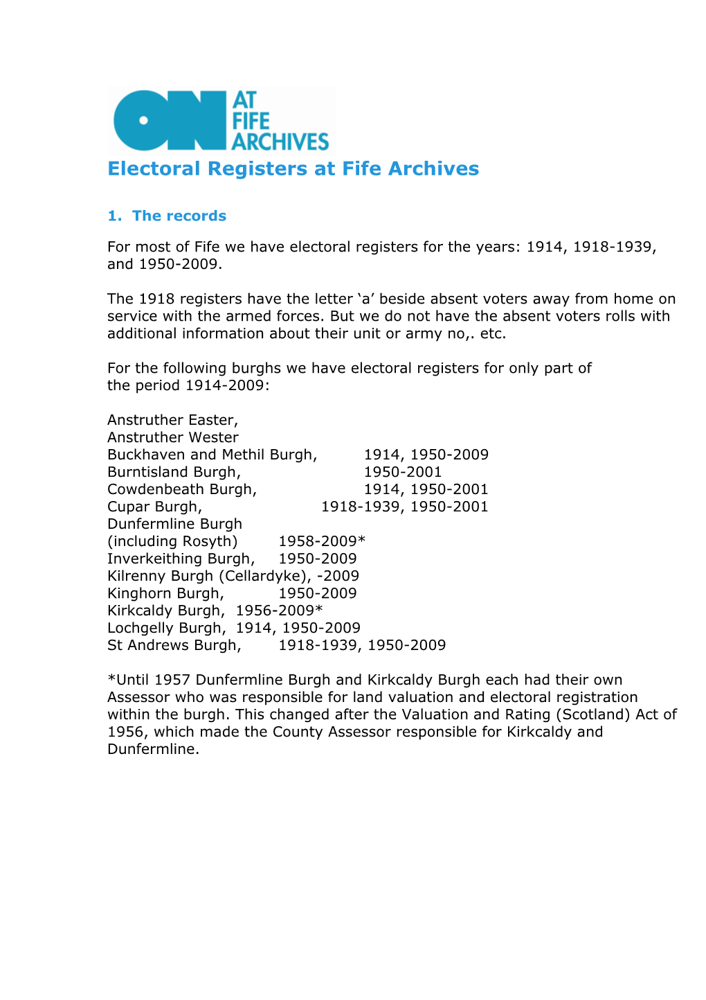 Electoral Registers at Fife Archives