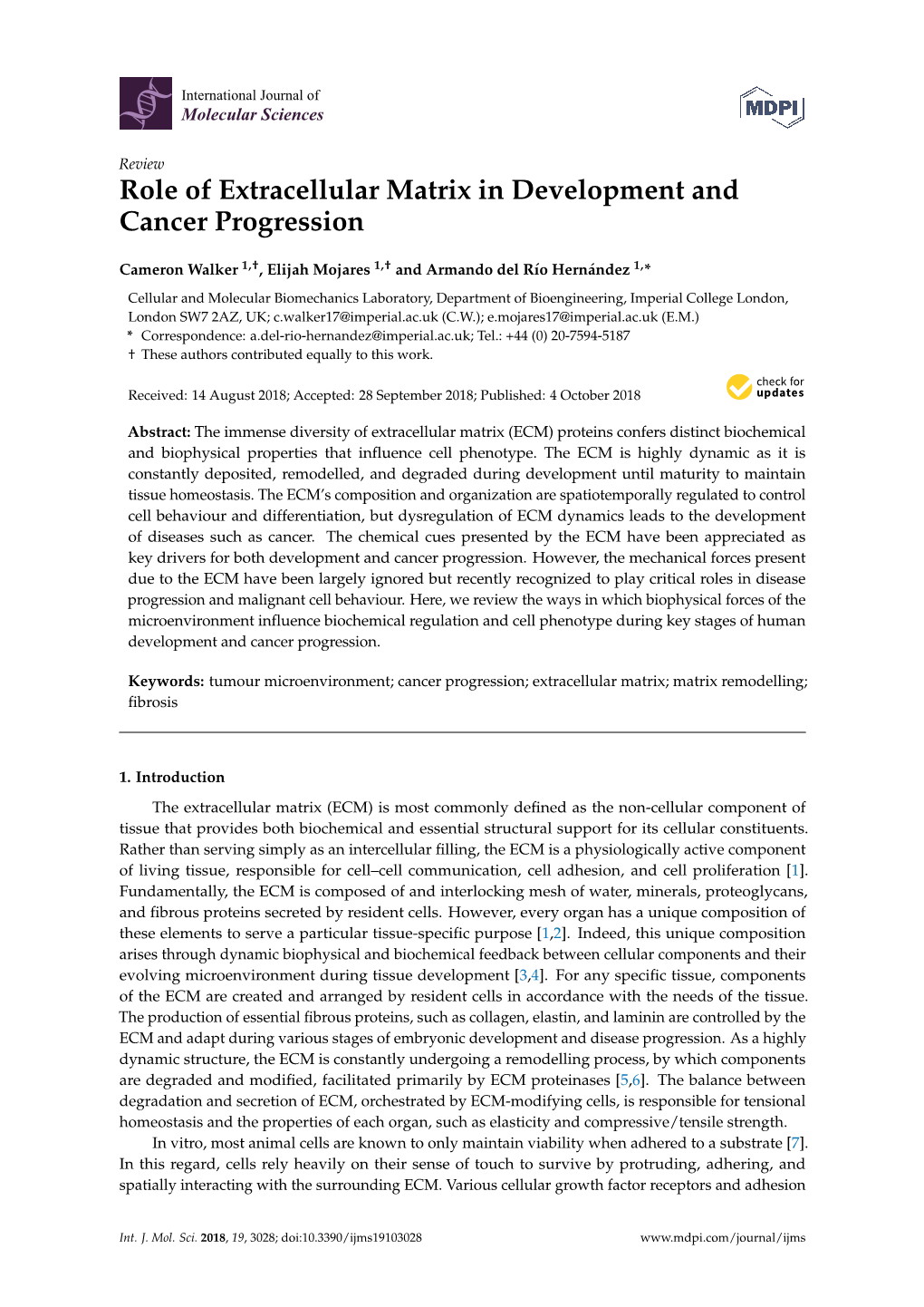 Role of Extracellular Matrix in Development and Cancer Progression