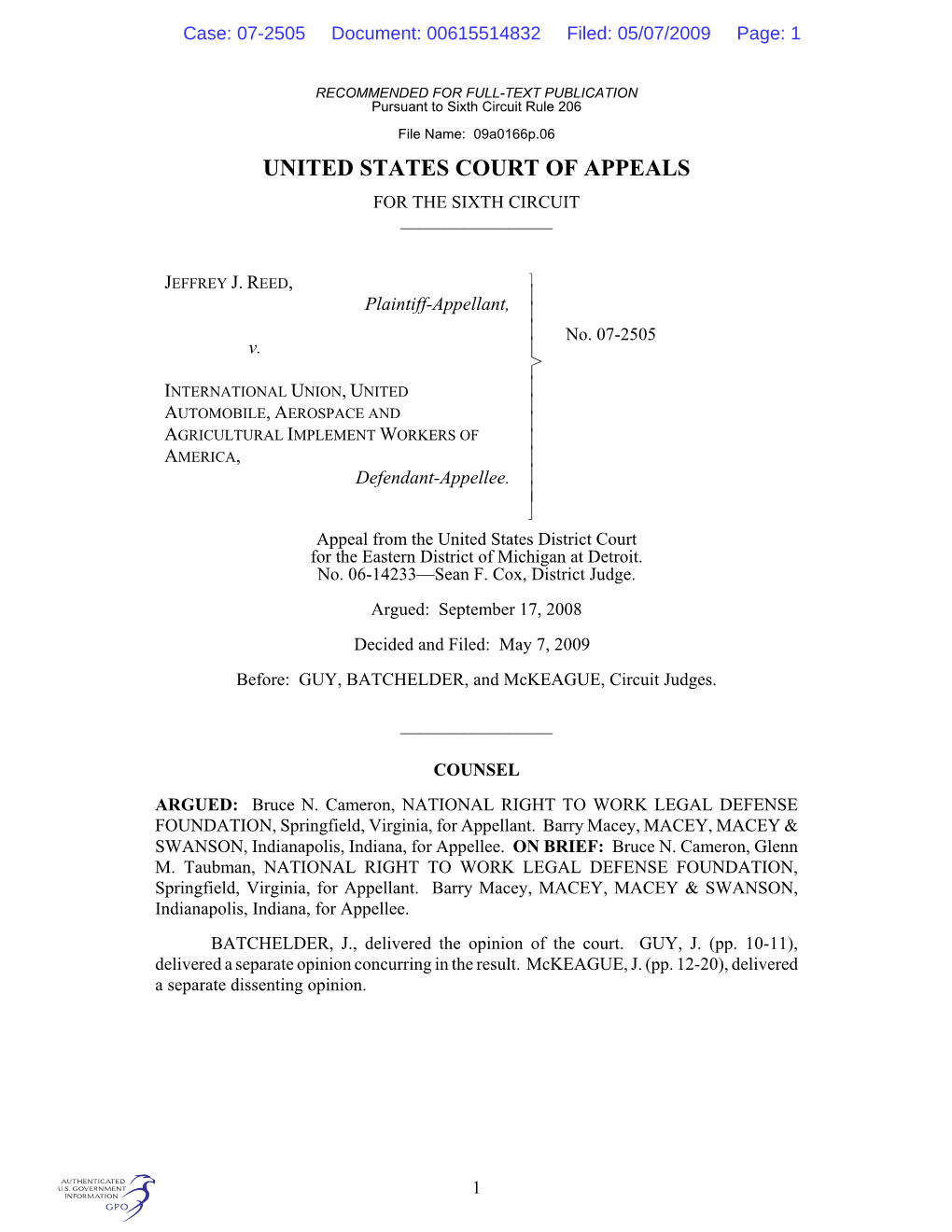 United States Court of Appeals for the Sixth Circuit ______