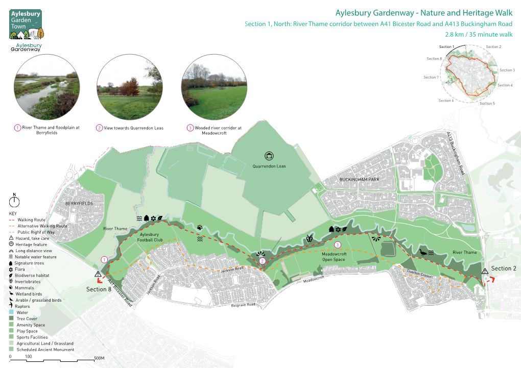 Aylesbury Gardenway - Nature and Heritage Walk Section 1, North: River Thame Corridor Between A41 Bicester Road and A413 Buckingham Road 2.8 Km / 35 Minute Walk