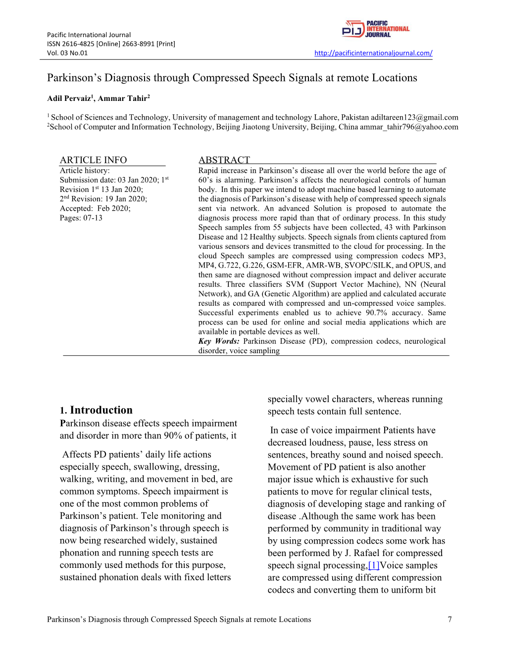 Parkinson's Diagnosis Through Compressed Speech Signals At