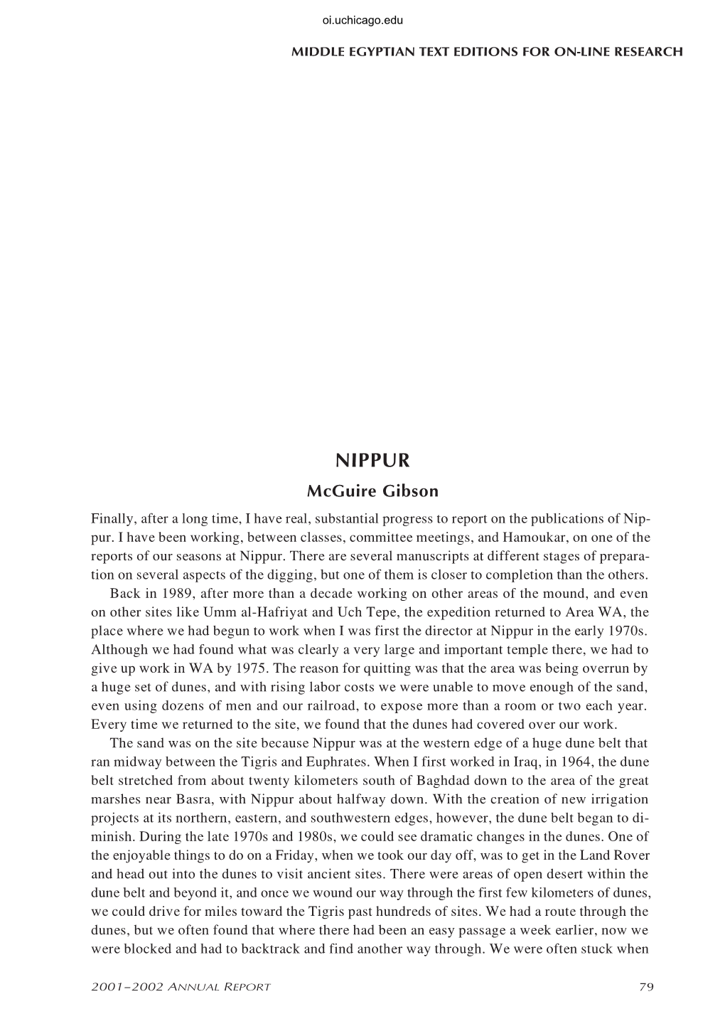 NIPPUR Mcguire Gibson Finally, After a Long Time, I Have Real, Substantial Progress to Report on the Publications of Nip- Pur
