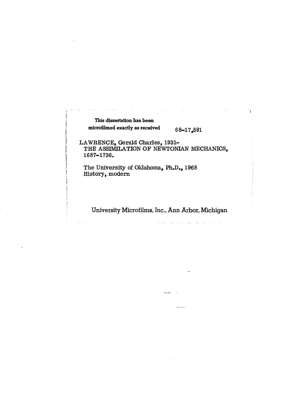 University Microfilms, Inc., Ann Arbor, Michigan the UNIVERSITY of OKLAHOMA