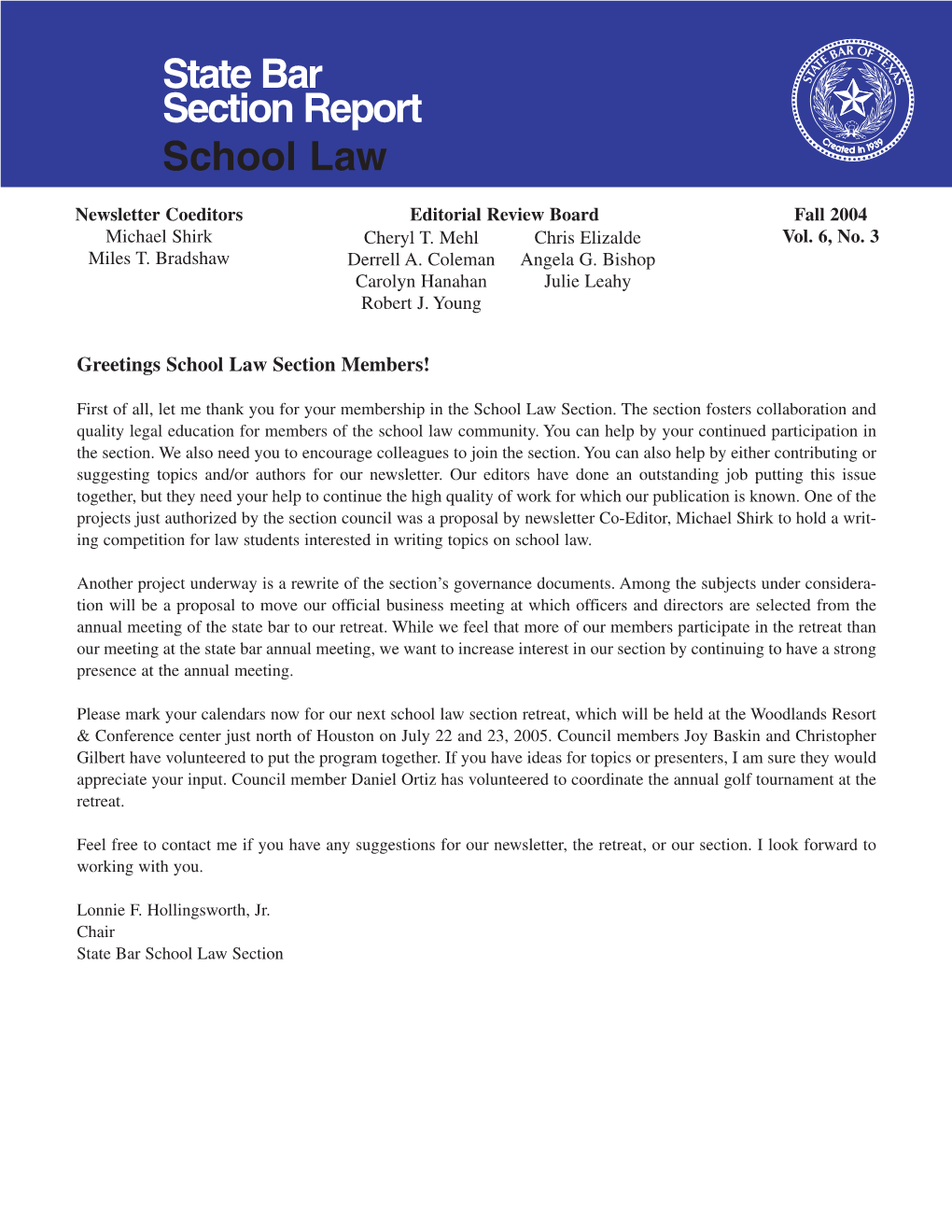 State Bar Section Report School Law