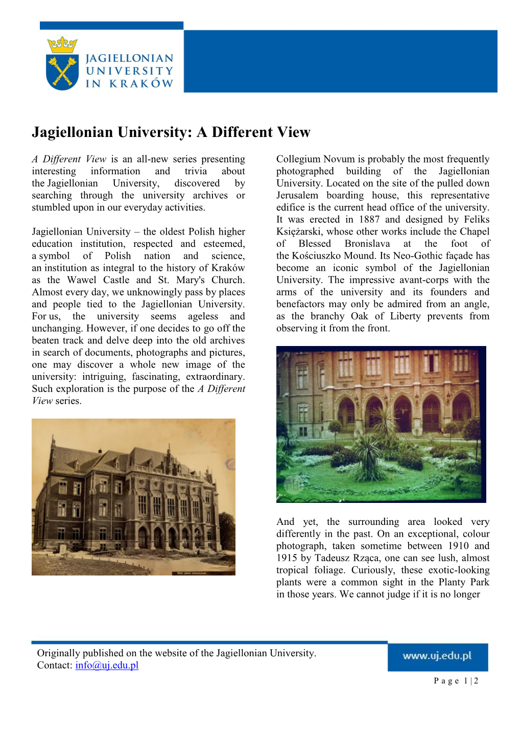Pdf Jagiellonian University: a Different View