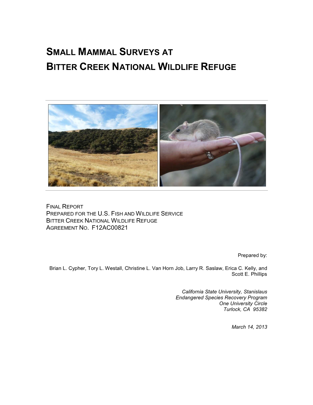 Small Mammal Surveys at Bitter Creek National Wildlife Refuge