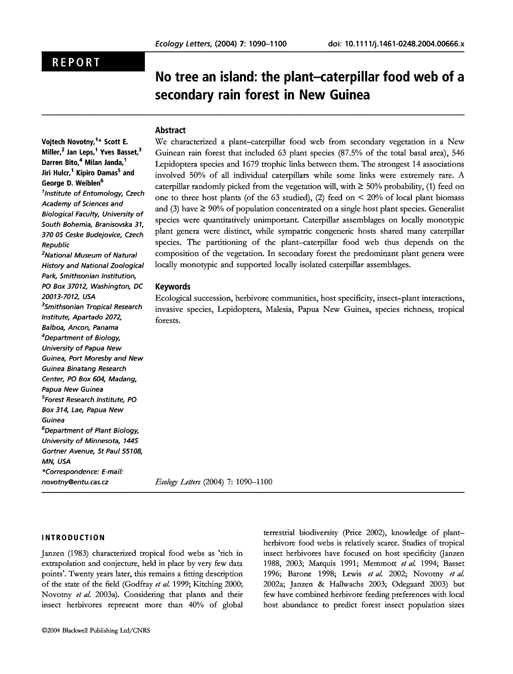 The Plant-Caterpillar Food Web of a Secondary Rain Forest in New Guinea