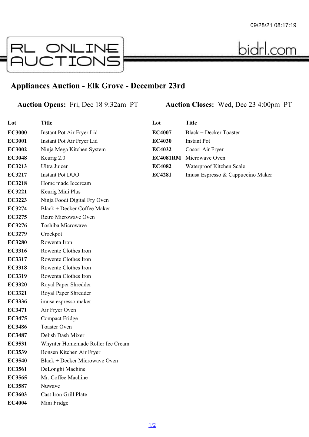 Appliances Auction - Elk Grove - December 23Rd