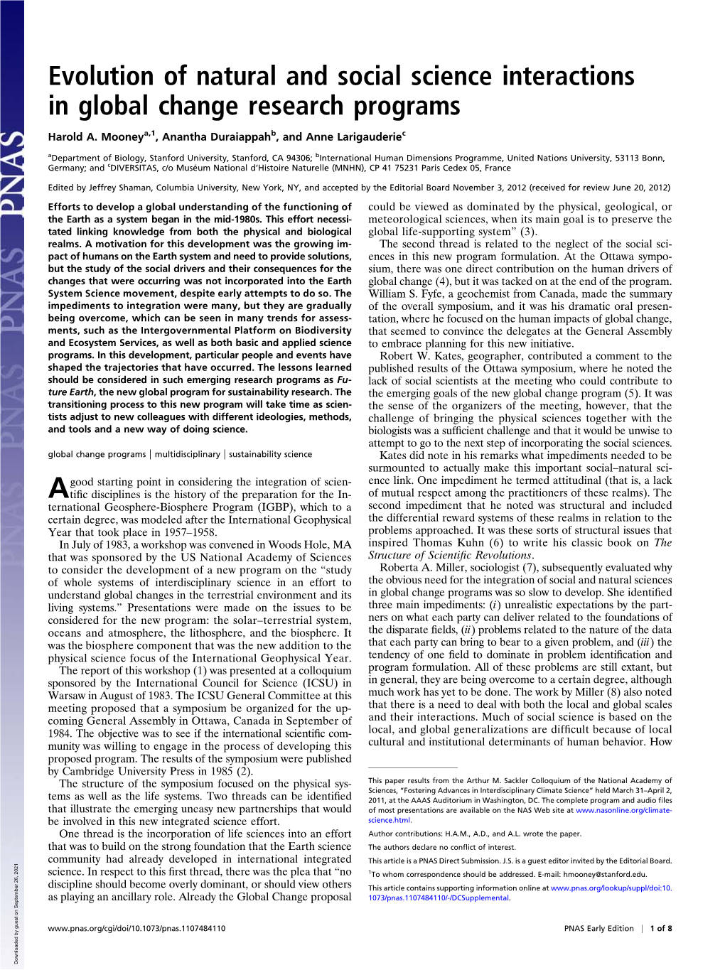 Evolution of Natural and Social Science Interactions in Global Change Research Programs