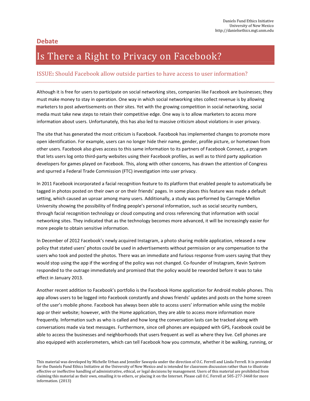 Is There a Right to Privacy on Facebook?