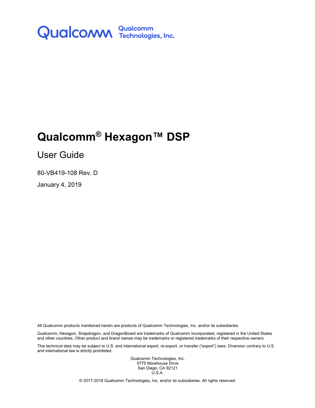 Qualcomm Hexagon DSP User Guide Contents