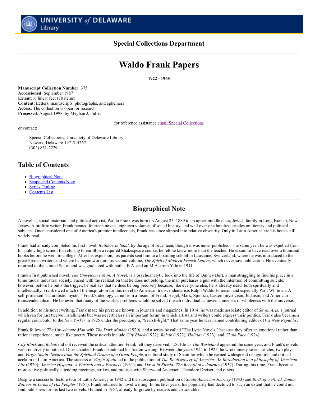 Waldo Frank Papers