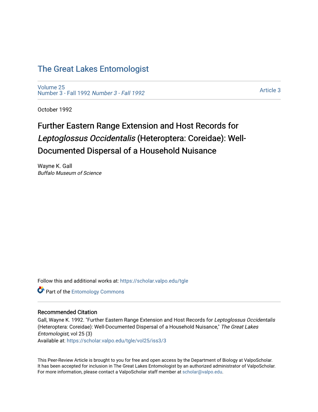 Further Eastern Range Extension and Host Records for Leptoglossus Occidentalis (Heteroptera: Coreidae): Well- Documented Dispersal of a Household Nuisance