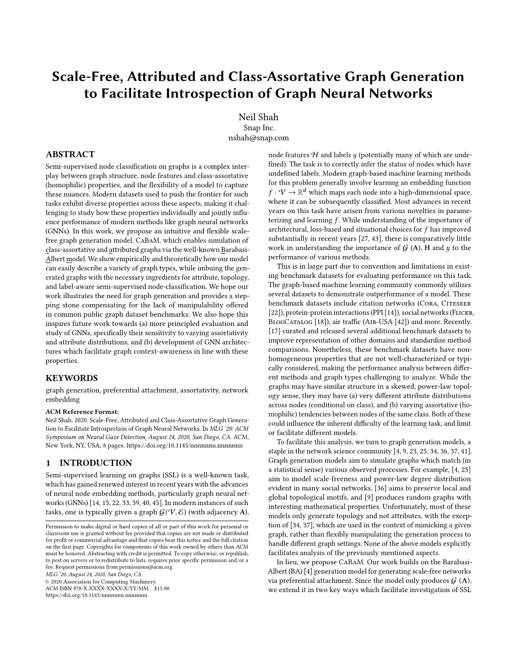 Scale-Free, Attributed and Class-Assortative Graph Generation to Facilitate Introspection of Graph Neural Networks