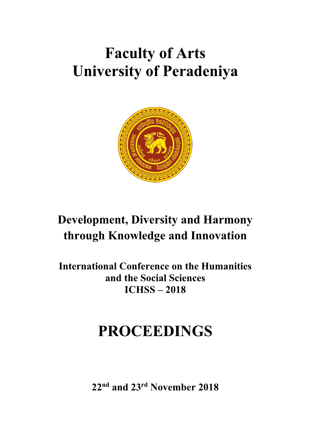 Faculty of Arts University of Peradeniya PROCEEDINGS