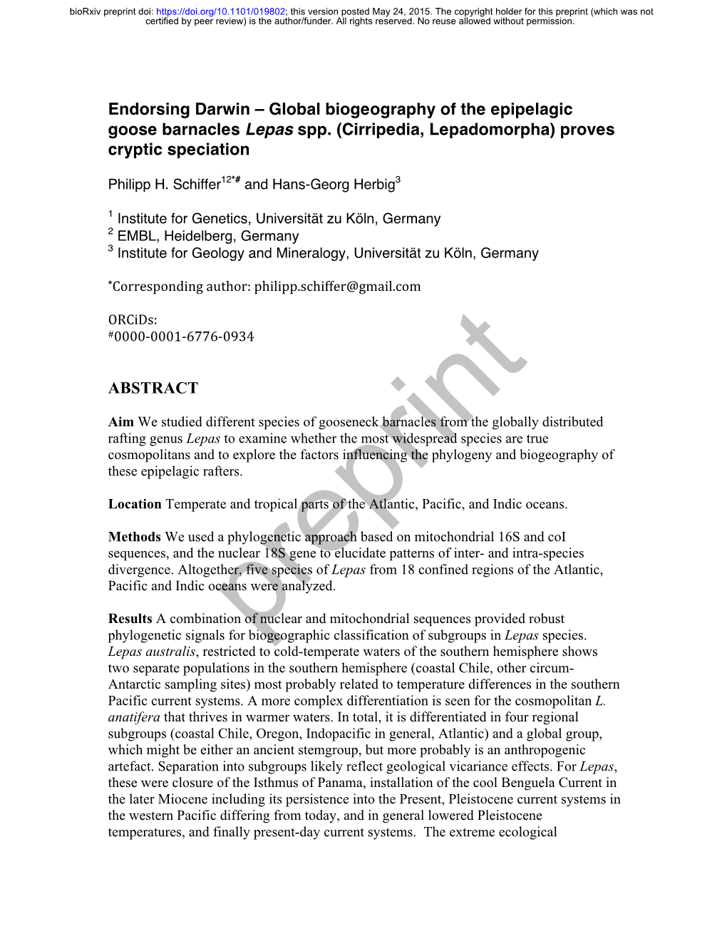 Endorsing Darwin – Global Biogeography of the Epipelagic Goose Barnacles Lepas Spp