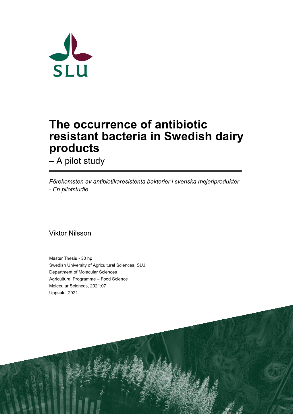 The Occurrence of Antibiotic Resistant Bacteria in Swedish Dairy Products – a Pilot Study