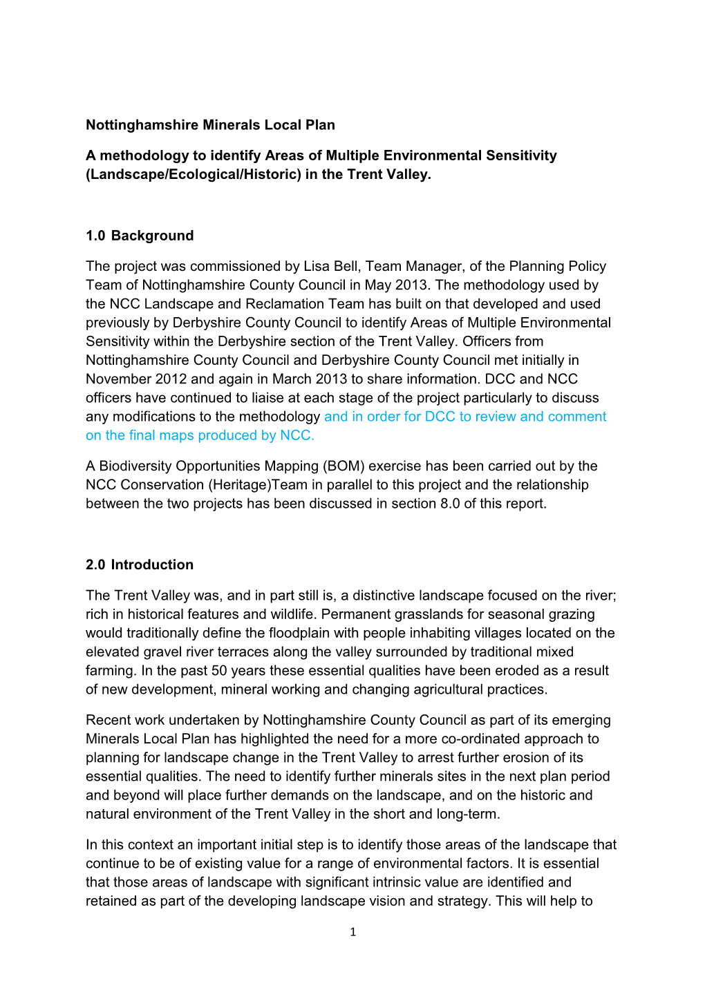 Nottinghamshire Minerals Local Plan a Methodology to Identify Areas Of