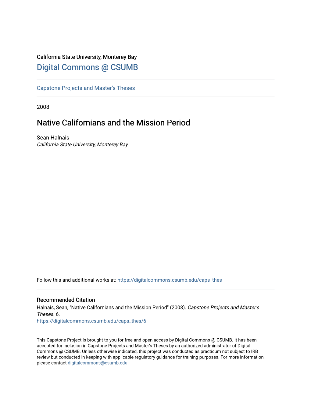 Native Californians and the Mission Period