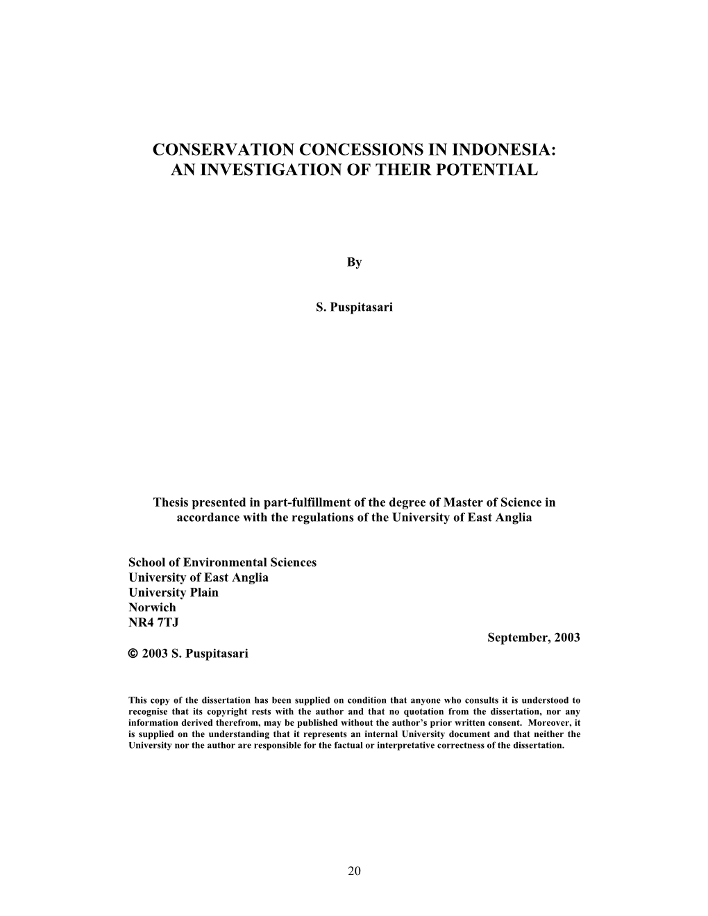 Conservation Concessions in Indonesia: an Investigation of Their Potential