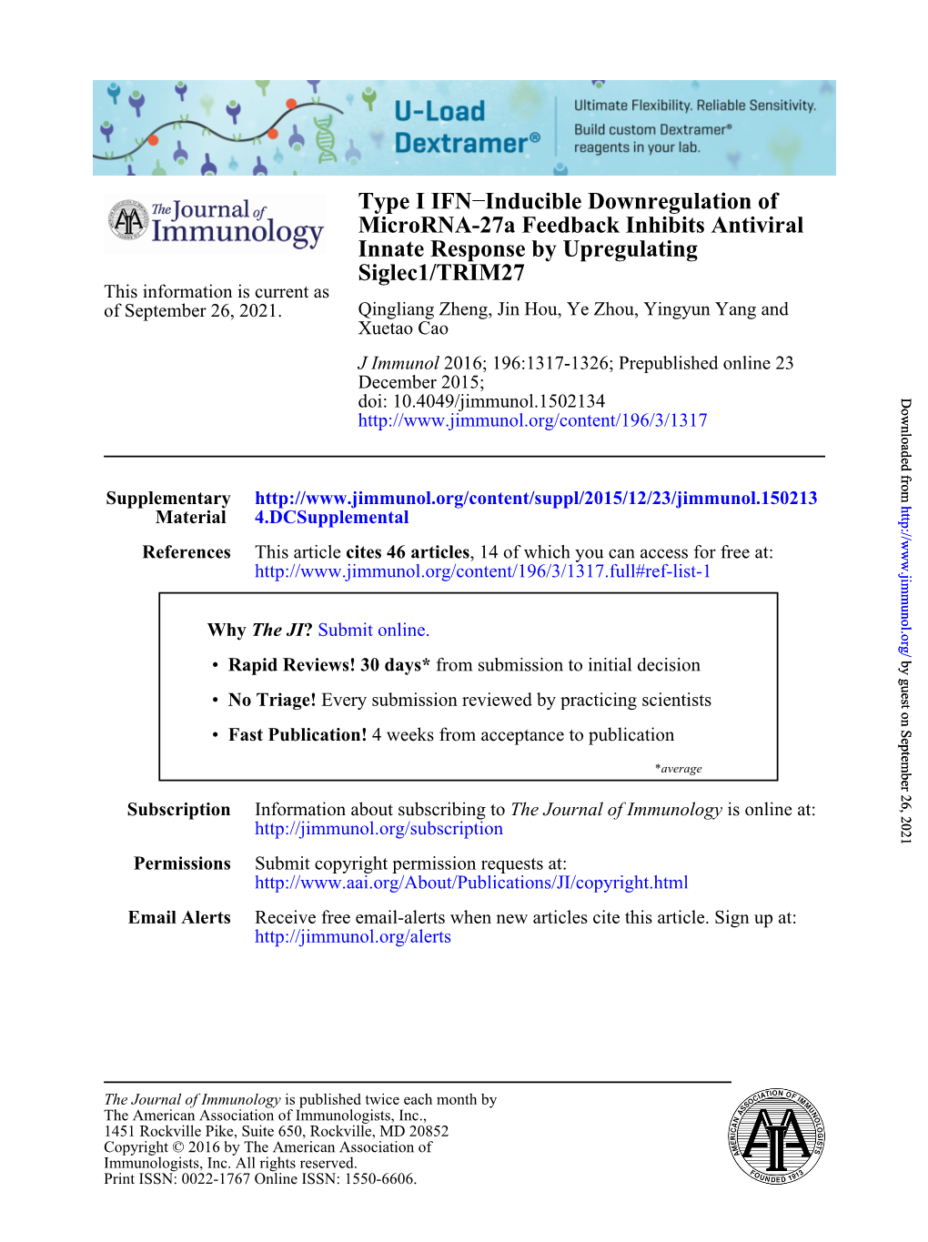 Siglec1/TRIM27 Innate Response By