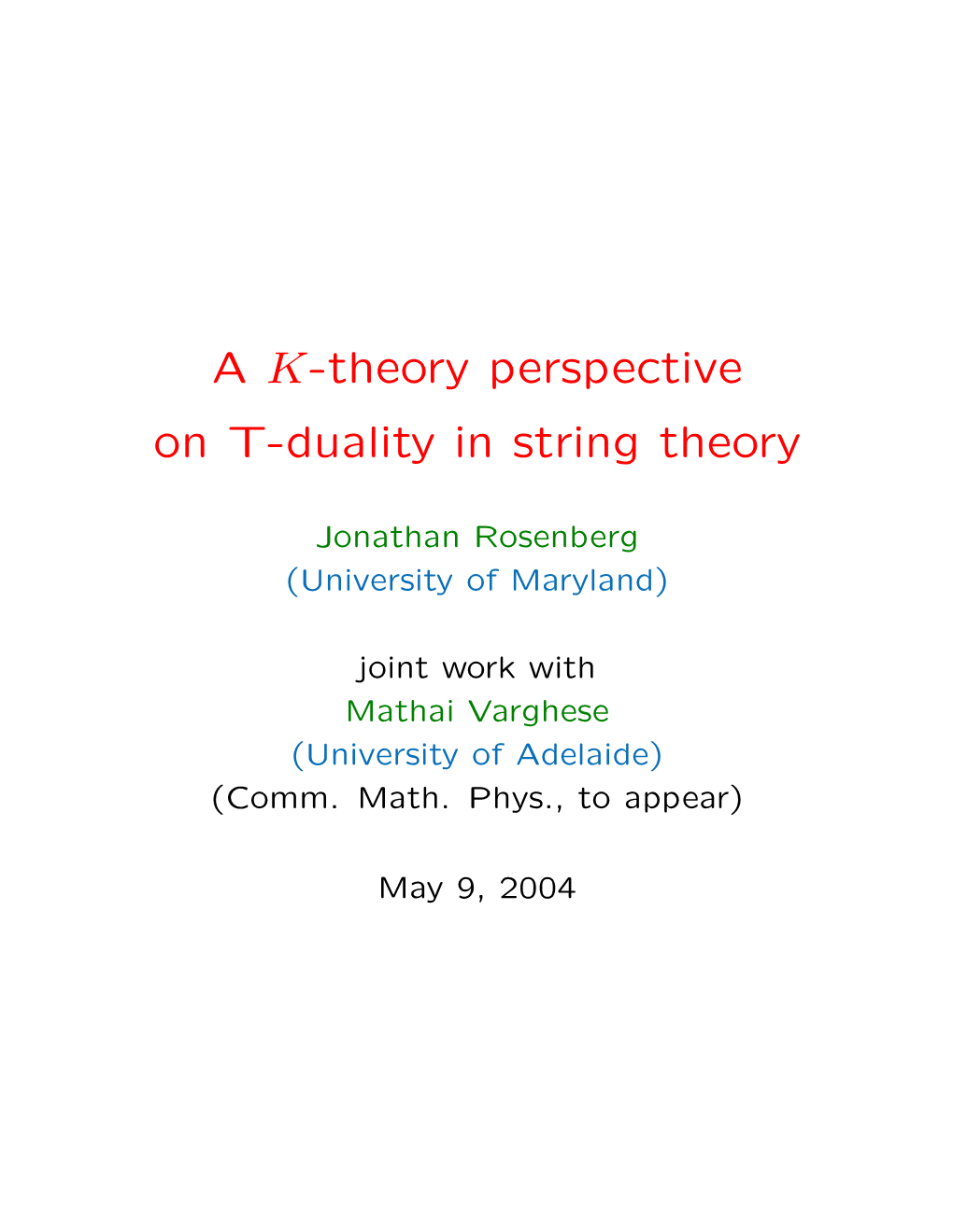 A K-Theory Perspective on T-Duality in String Theory