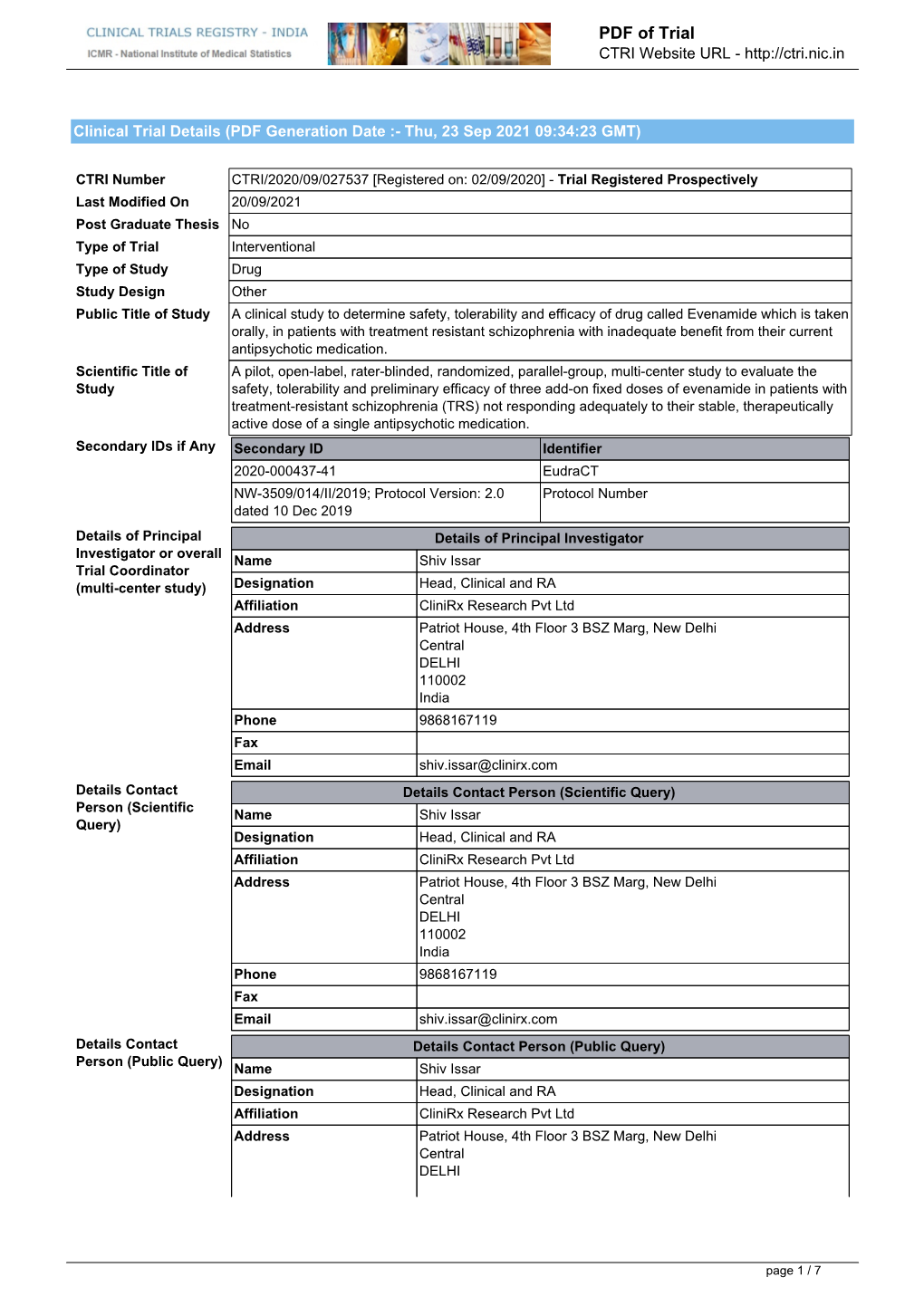 CTRI Trial Data