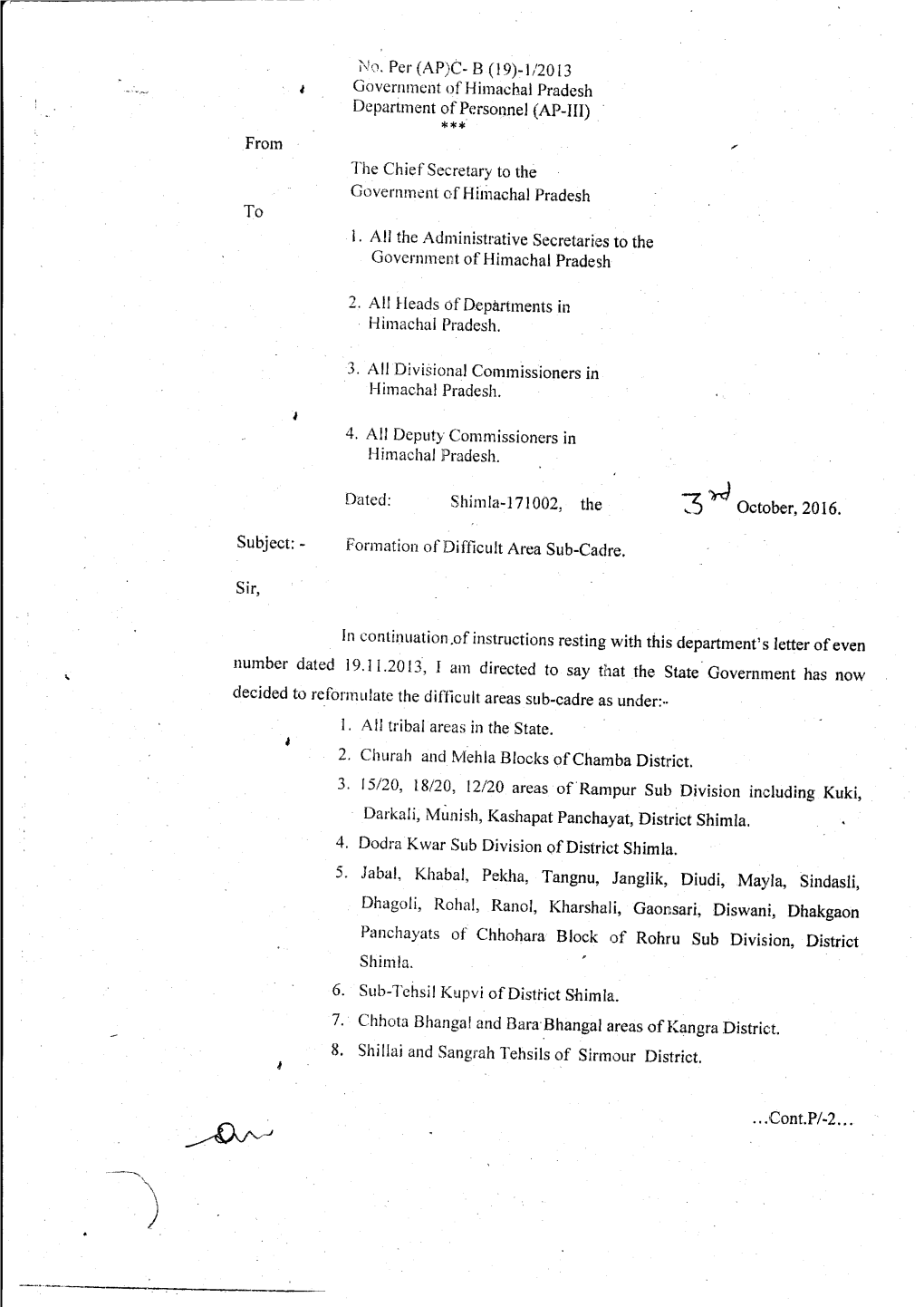 Formulation of Difficult Area Sub-Cadre