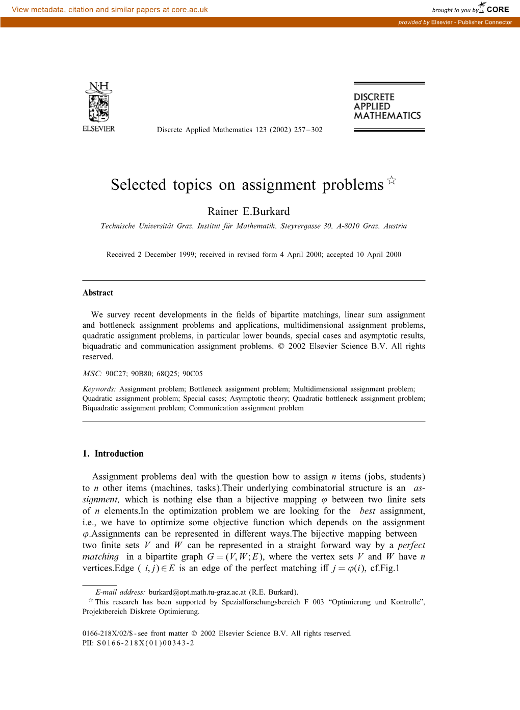 Selected Topics on Assignment Problems 