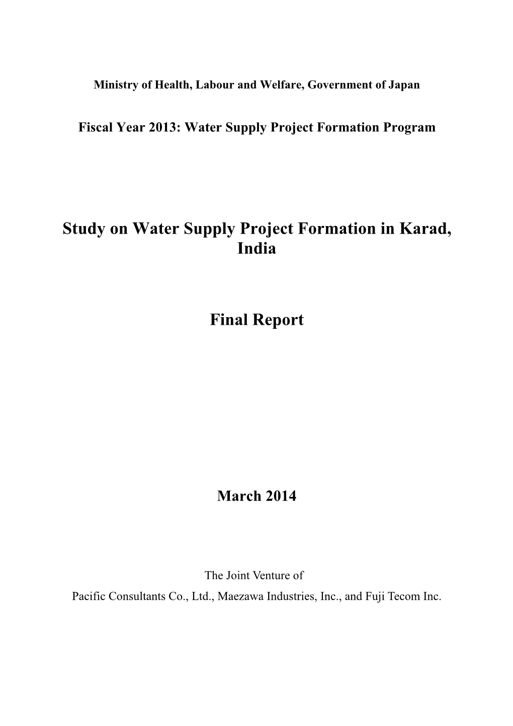 Study on Water Supply Project Formation in Karad, India Final Report