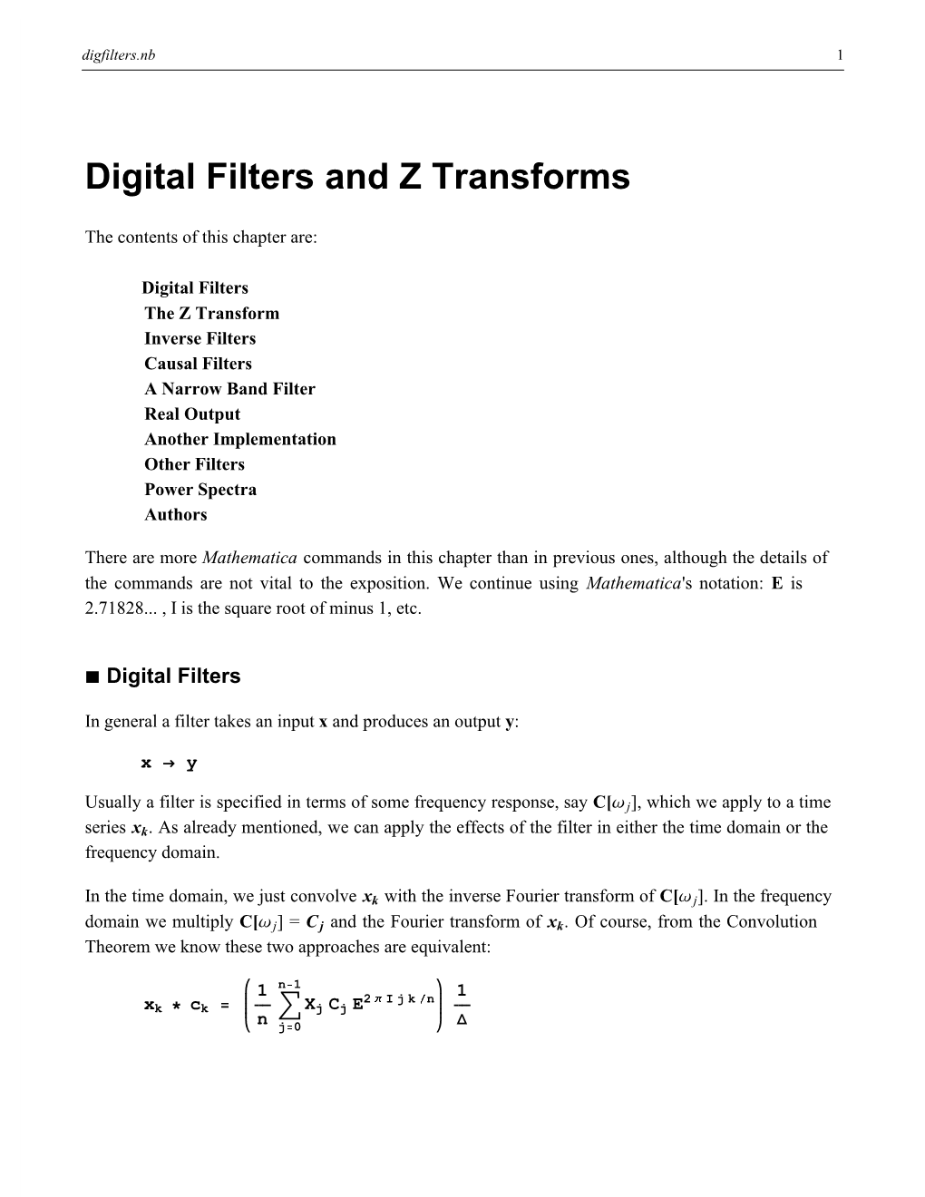 Digital Filters and Z Transforms