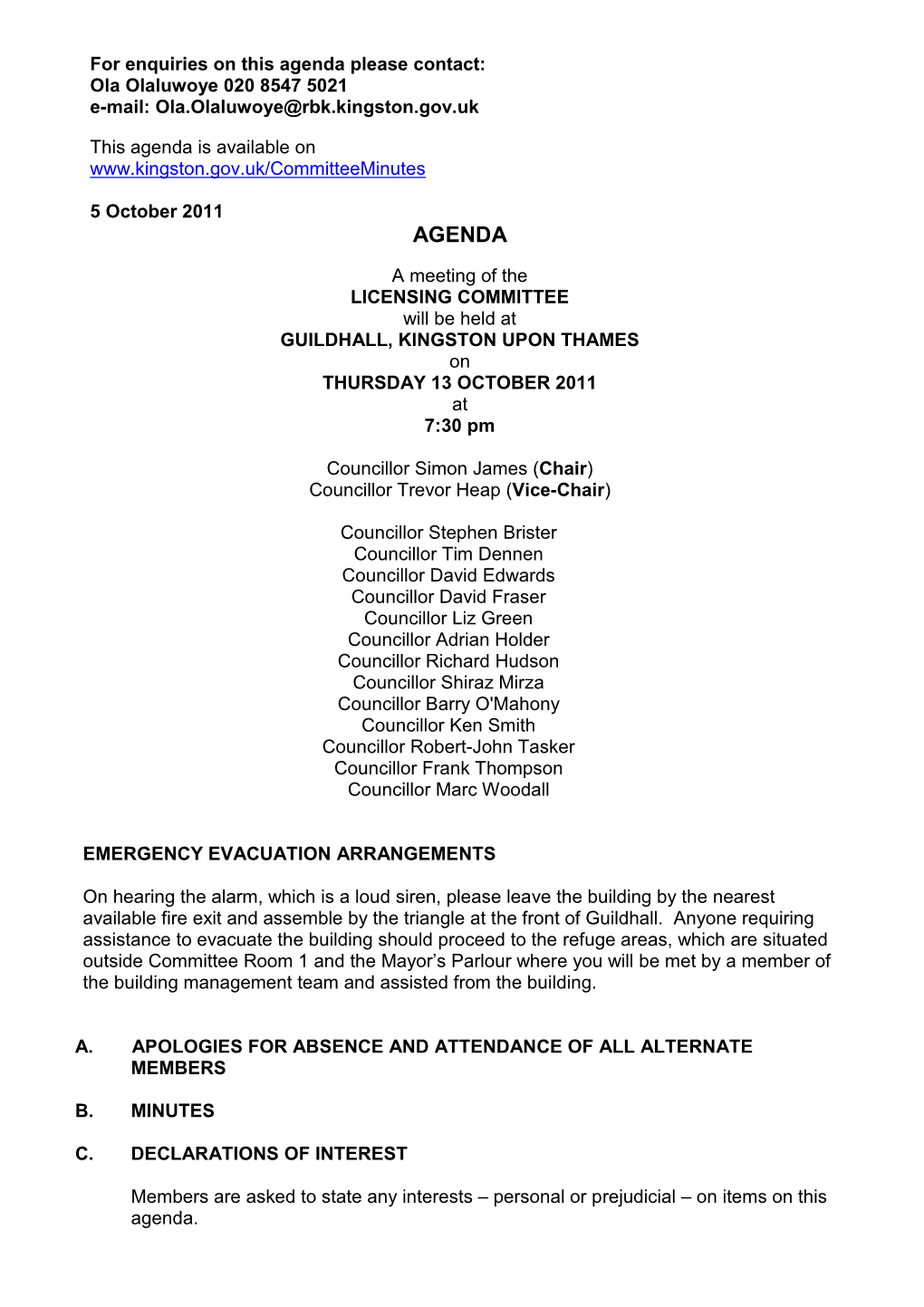 Ola.Olaluwoye@Rbk.Kingston.Gov.Uk This Agenda Is Available On