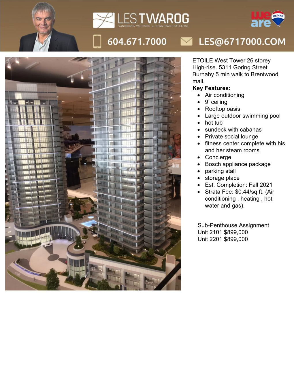 ETOILE West Tower 26 Storey High-Rise. 5311 Goring Street Burnaby 5 Min Walk to Brentwood Mall