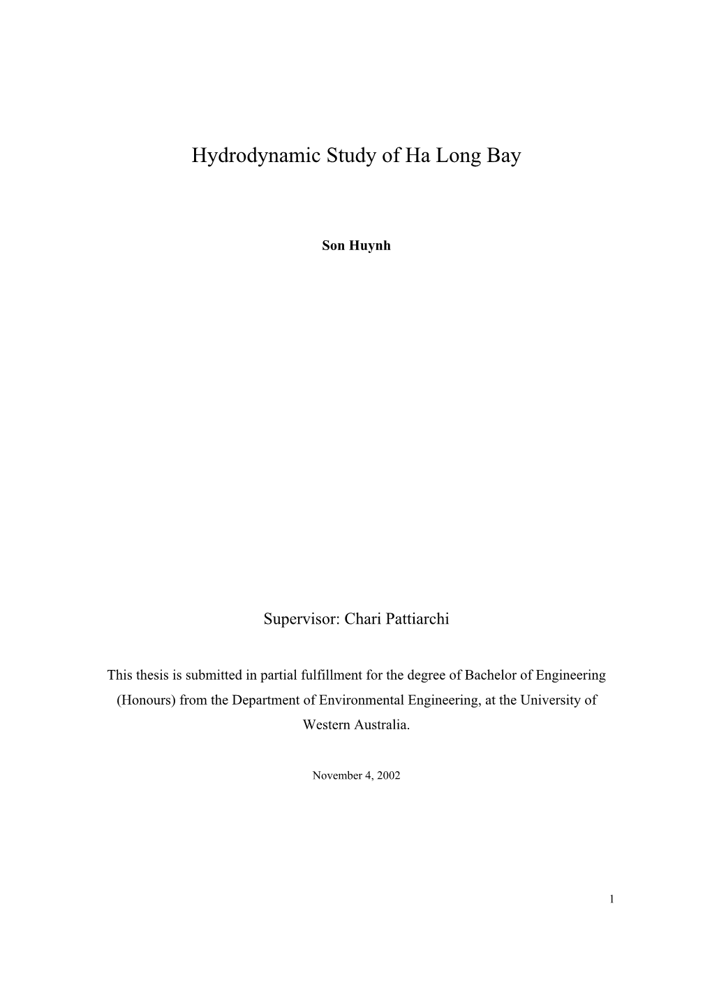 Hydrodynamic Study of Ha Long Bay