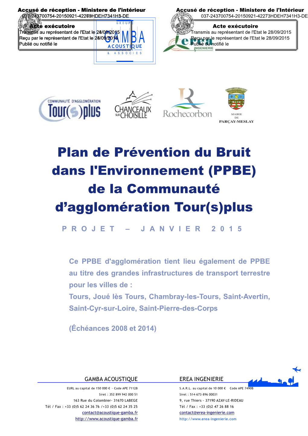 Plan De Prévention Du Bruit Dans L'environnement (PPBE) De La Communauté D'agglomération Tour(S)Plus