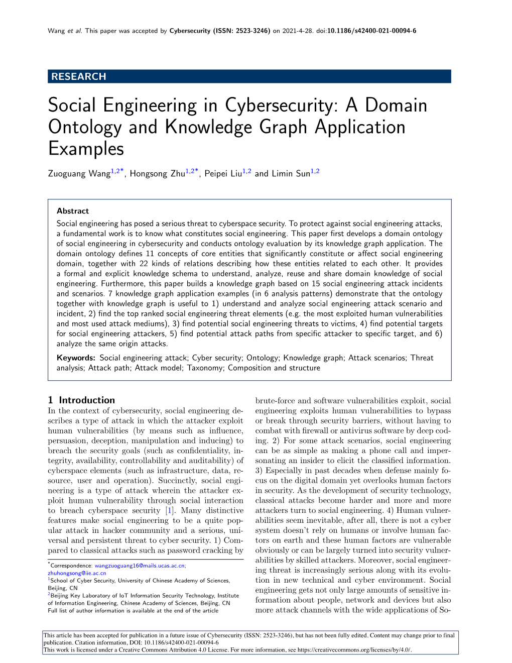 Social Engineering in Cybersecurity: a Domain Ontology and Knowledge Graph Application Examples