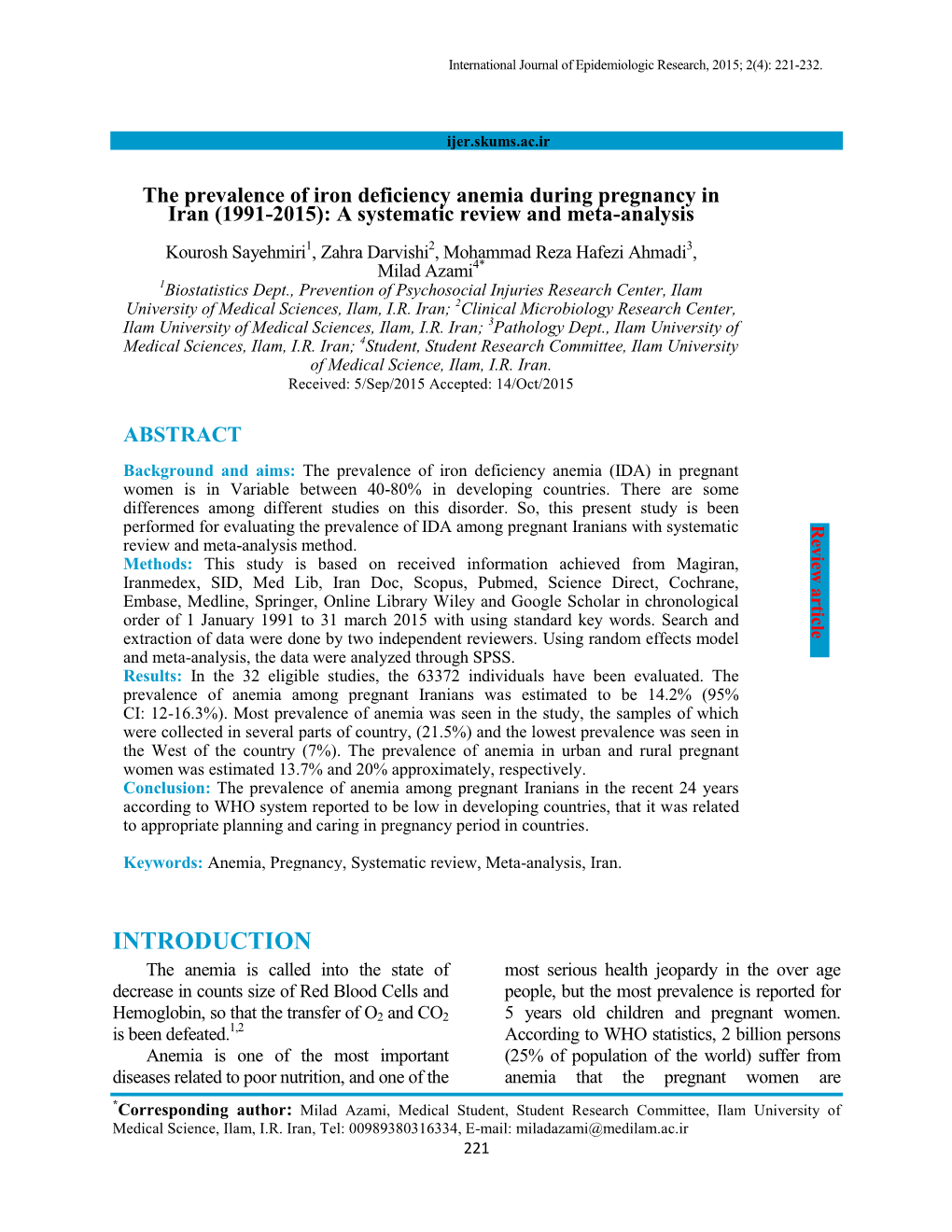 The Prevalence of Iron Deficiency Anemia During Pregnancy in Iran (1991-2015): a Systematic Review and Meta-Analysis