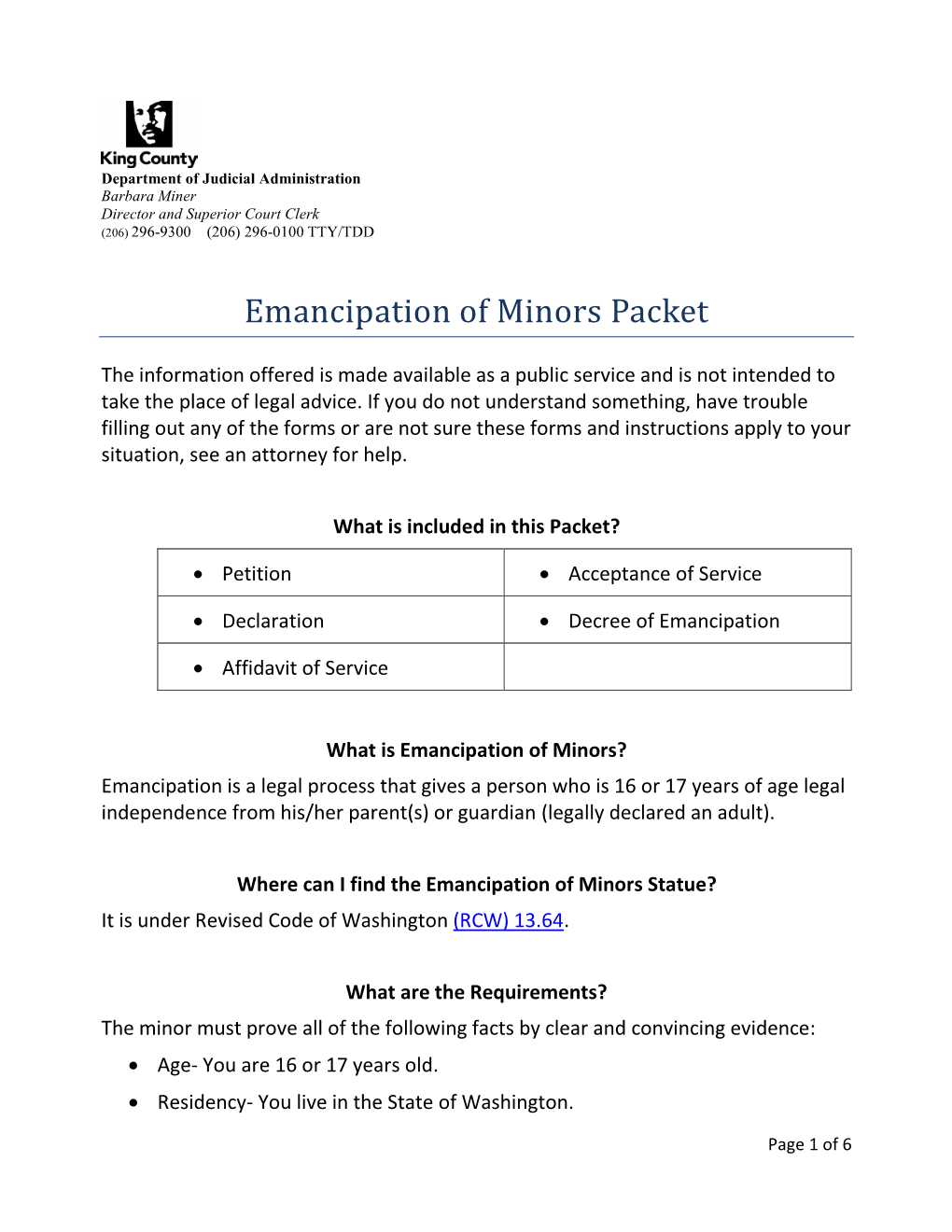 Emancipation of Minors Packet