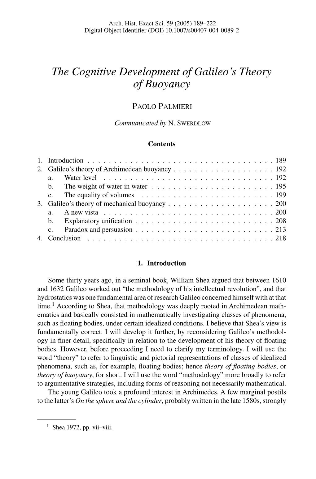 The Cognitive Development of Galileo's Theory of Buoyancy