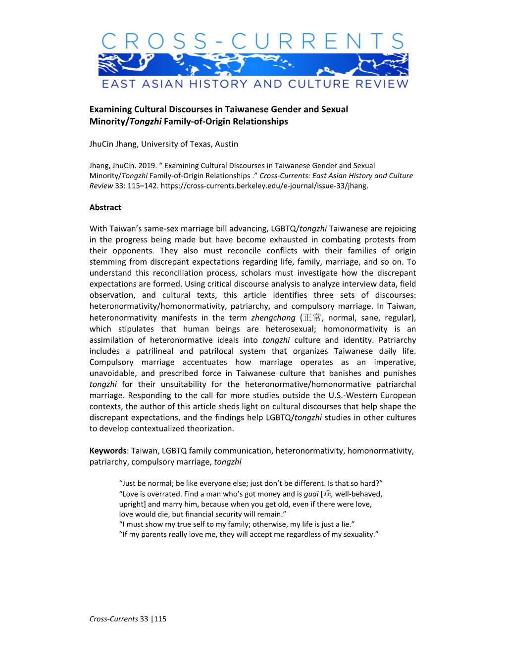 Examining Cultural Discourses in Taiwanese Gender and Sexual Minority/Tongzhi Family-Of-Origin Relationships