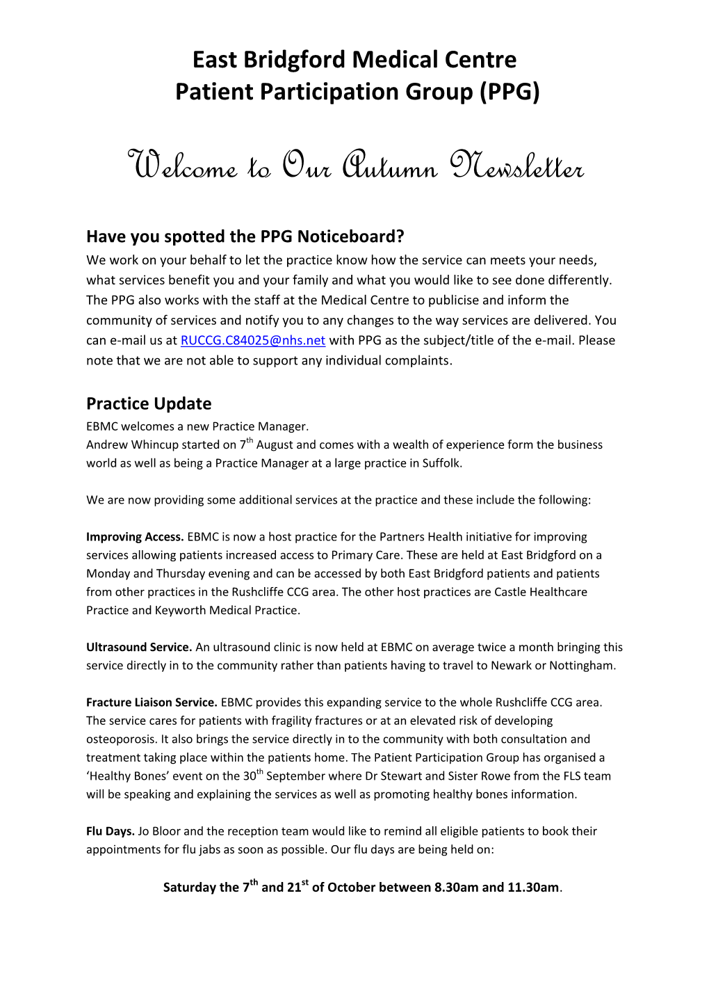 Welcome to Our Autumn Newsletter