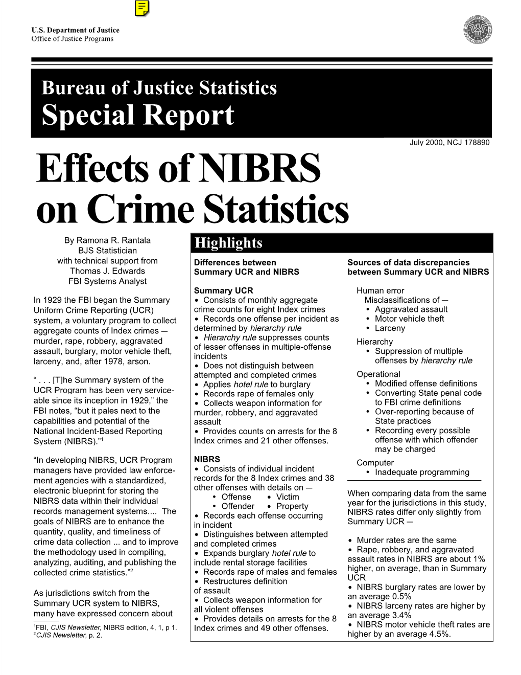 Effects of NIBRS on Crime Statistics by Ramona R