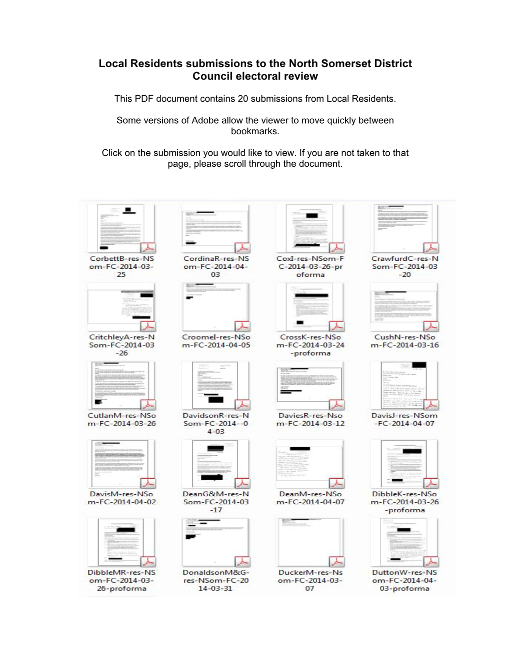 Local Residents Submissions to the North Somerset District Council Electoral Review